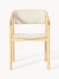 Sillas Con Reposabrazos|Sillas></noscript>Westwing Collection Silla tapizada con reposabrazos Gali Tejido blanco crema, madera de fresno clara