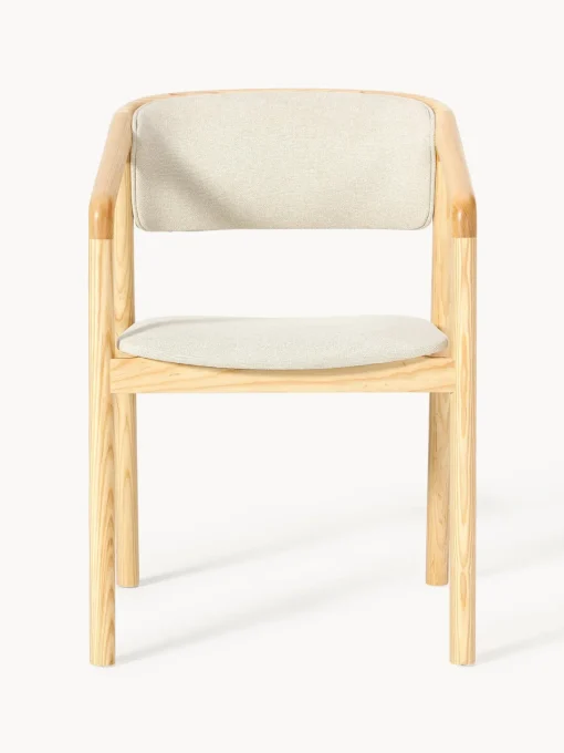 Sillas Con Reposabrazos|Sillas>Westwing Collection Silla tapizada con reposabrazos Gali Tejido blanco crema, madera de fresno clara