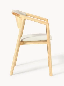 Sillas Con Reposabrazos|Sillas></noscript>Westwing Collection Silla tapizada con reposabrazos Gali Tejido blanco crema, madera de fresno clara