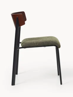 Sillas></noscript>Westwing Collection Silla tapizada de madera de roble Nadia Tejido verde oliva, madera de roble lacada en marrón