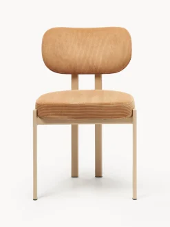 Sillas></noscript>Westwing Collection Silla tapizada de pana Adrien Pana marrón claro, blanco crema