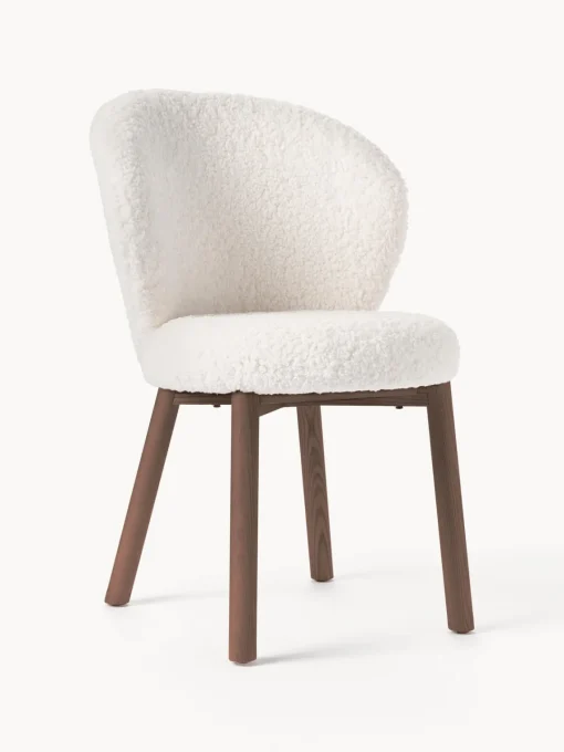 Sillas>Westwing Collection Silla tapizada en borreguillo Serena Tapizado blanco, madera de fresno marrón pintado