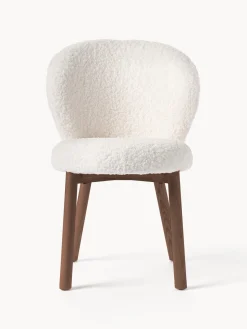 Sillas></noscript>Westwing Collection Silla tapizada en borreguillo Serena Tapizado blanco, madera de fresno marrón pintado