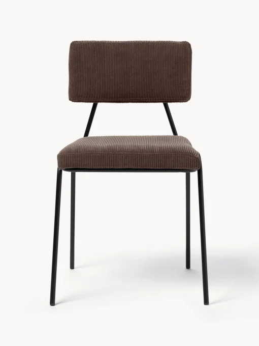 Sillas>Westwing Collection Silla tapizada en pana Mats, 2 uds. Pana taupe, negro