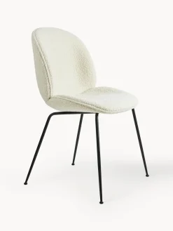 Sillas>GUBI Silla tapizada en tejido bouclé Beetle Bouclé blanco, negro mate