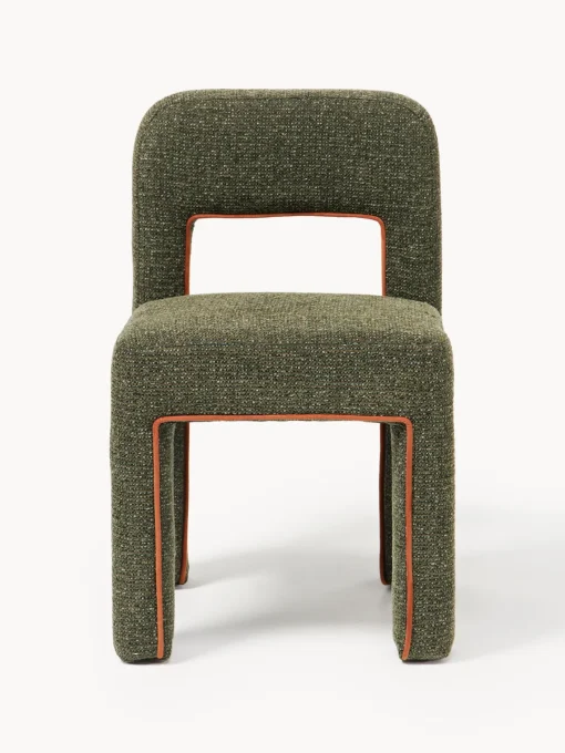 Sillas>Westwing Collection Silla tapizada en tejido bouclé Ana Bouclé verde oscuro, marrón claro