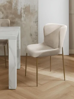 Sillas></noscript>Westwing Collection Silla tapizada en terciopelo Tess Terciopelo beige claro, dorado mate