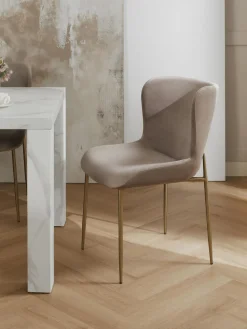 Sillas>Westwing Collection Silla tapizada en terciopelo Tess Terciopelo beige, dorado mate