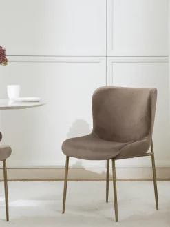 Sillas></noscript>Westwing Collection Silla tapizada en terciopelo Tess Terciopelo beige, dorado mate