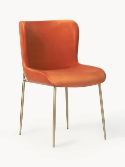 Sillas>Westwing Collection Silla tapizada en terciopelo Tess Terciopelo naranja, dorado mate
