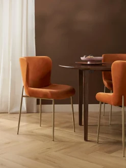 Sillas>Westwing Collection Silla tapizada en terciopelo Tess Terciopelo naranja, dorado mate
