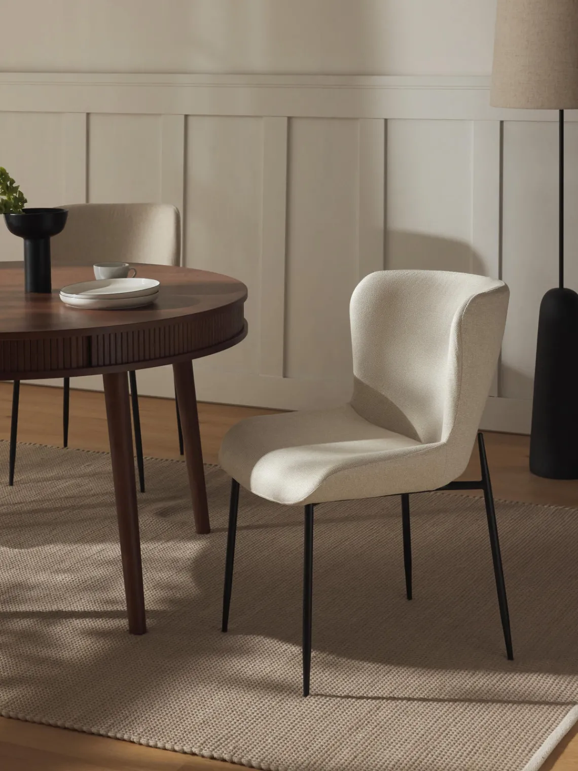 Sillas>Westwing Collection Silla tapizada Tess Tejido blanco Off White, negro mate