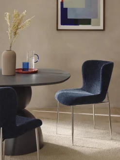 Sillas>Westwing Collection Silla tapizada Tess Tejido azul oscuro, plateado brillante