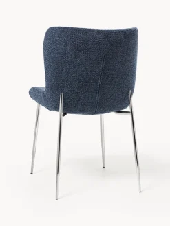 Sillas></noscript>Westwing Collection Silla tapizada Tess Tejido azul oscuro, plateado brillante