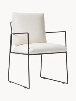 Sillas>Westwing Collection Silla tapizada Wayne Mezcla de lino Off White, negro