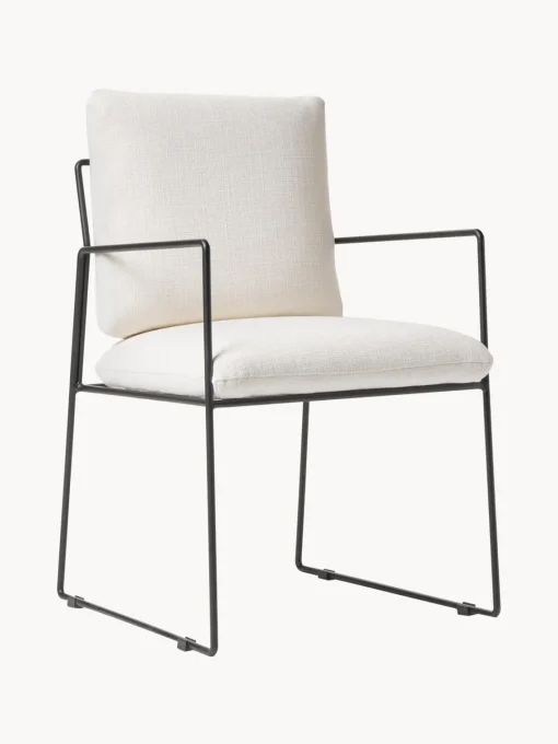 Sillas>Westwing Collection Silla tapizada Wayne Mezcla de lino Off White, negro