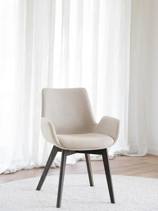 Sillas Con Reposabrazos|Sillas>Rowico Home Sillas con reposabrazos Drimsdale, 2 uds. Tejido beige claro, madera de roble lacada en marrón oscuro