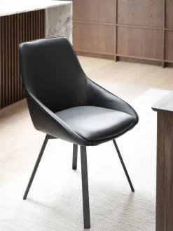 Sillas>Rowico Home Sillas giratorias de cuero Alison, 2 uds. Cuero negro, negro