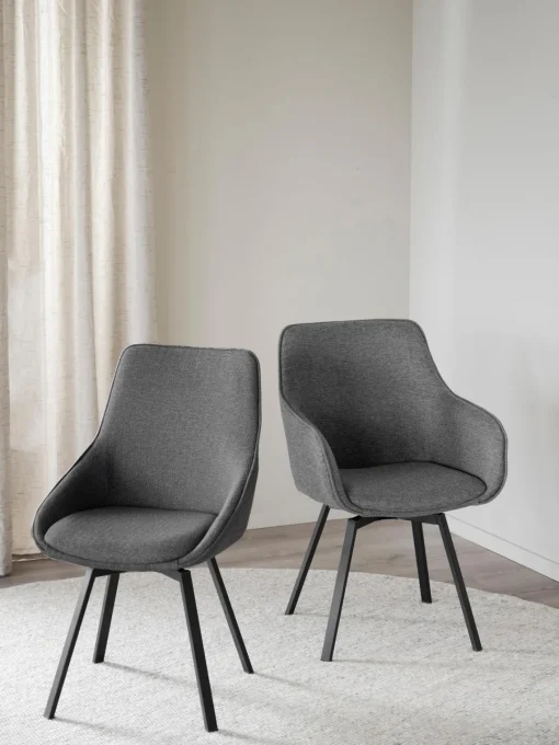 Sillas>Rowico Home Sillas giratorias tapizadas Alison, 2 uds. Tejido gris antracita, negro
