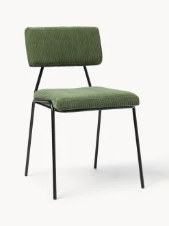 Sillas>Westwing Collection Sillas tapizadas de pana Mats, 2 uds. Pana verde oscuro, negro
