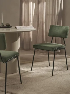 Sillas>Westwing Collection Sillas tapizadas de pana Mats, 2 uds. Pana verde oscuro, negro