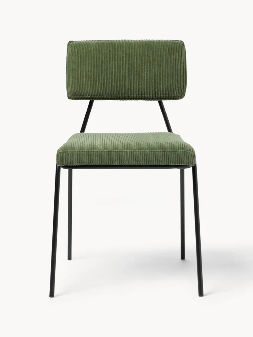 Sillas>Westwing Collection Sillas tapizadas de pana Mats, 2 uds. Pana verde oscuro, negro