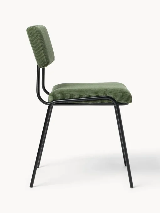 Sillas>Westwing Collection Sillas tapizadas de pana Mats, 2 uds. Pana verde oscuro, negro