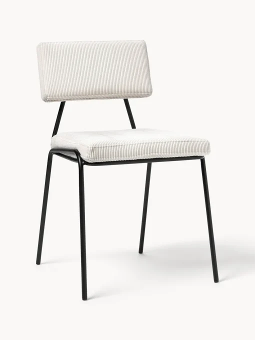 Sillas>Westwing Collection Sillas tapizadas en pana Mats, 2 uds. Pana blanca, negro