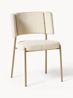 Sillas>Westwing Collection Sillas tapizadas en tejido bouclé Samantha, 2 uds. Bouclé blanco Off White, dorado