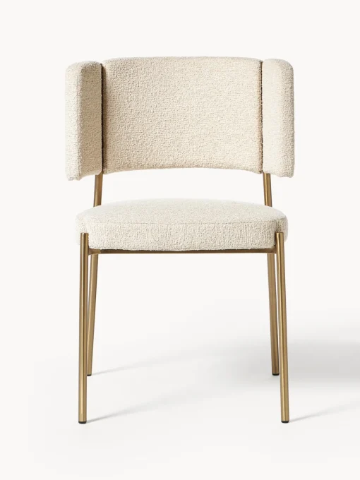 Sillas>Westwing Collection Sillas tapizadas en tejido bouclé Samantha, 2 uds. Bouclé blanco Off White, dorado