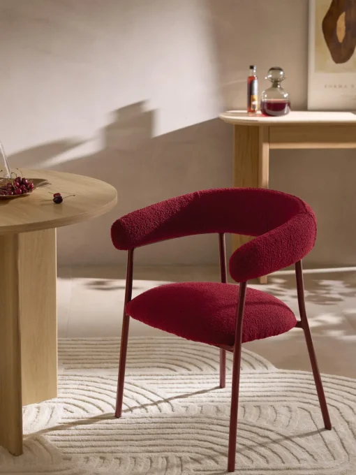 Sillas>Westwing Collection Sillas tapizadas en tejido bouclé Thiago, 2 uds. Bouclé rojo vino, rojo vino mate