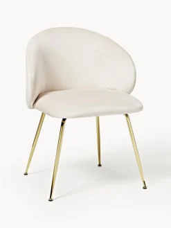 Sillas>Westwing Collection Sillas tapizadas en terciopelo Luisa, 2 uds. Terciopelo blanco crema, dorado brillante