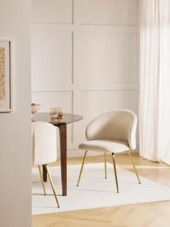Sillas>Westwing Collection Sillas tapizadas en terciopelo Luisa, 2 uds. Terciopelo blanco crema, dorado brillante