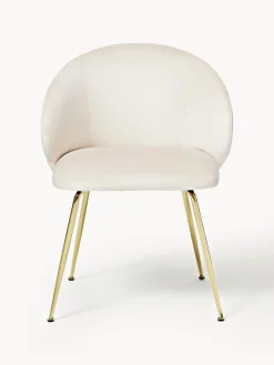 Sillas></noscript>Westwing Collection Sillas tapizadas en terciopelo Luisa, 2 uds. Terciopelo blanco crema, dorado brillante