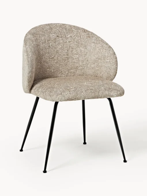 Sillas>Westwing Collection Sillas tapizadas Luisa, 2 uds. Tejido taupe/beige, negro mate