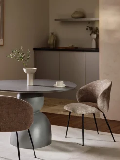 Sillas>Westwing Collection Sillas tapizadas Luisa, 2 uds. Tejido taupe/beige, negro mate