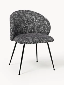 Sillas>Westwing Collection Sillas tapizadas Luisa, 2 uds. Tejido negro/beige, negro mate