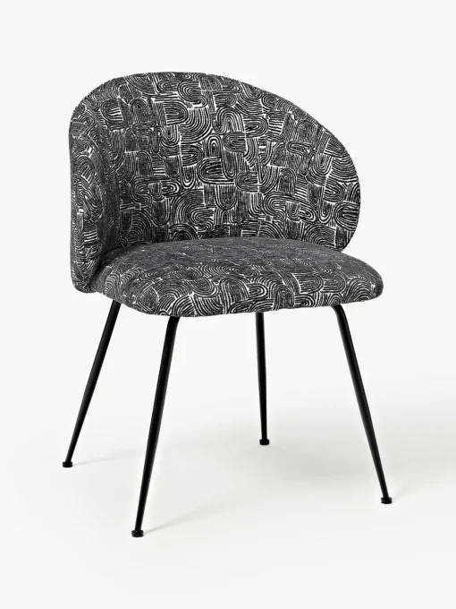 Sillas>Westwing Collection Sillas tapizadas Luisa, 2 uds. Tejido negro/beige, negro mate