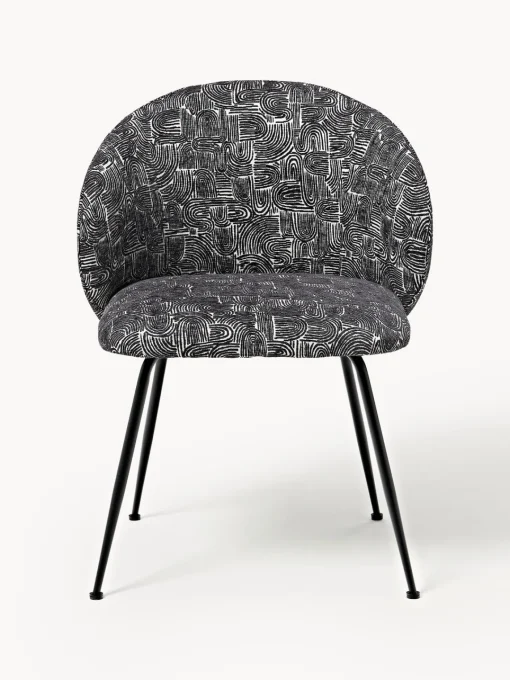 Sillas>Westwing Collection Sillas tapizadas Luisa, 2 uds. Tejido negro/beige, negro mate