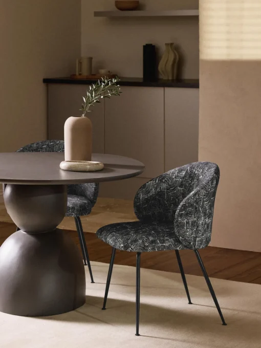Sillas>Westwing Collection Sillas tapizadas Luisa, 2 uds. Tejido negro/beige, negro mate