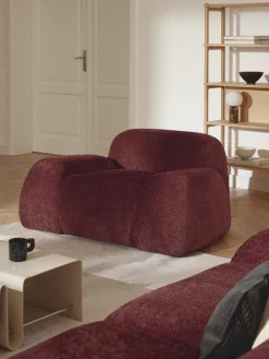 Sillones Pequeños|Sillones>Westwing Collection Sillón de borreguillo bouclé Wolke Borreguillo bouclé rojo vino