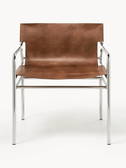 Sillones Pequeños|Sillones>Westwing Collection Sillón de cuero Dion Cuero marrón brillante, plateado