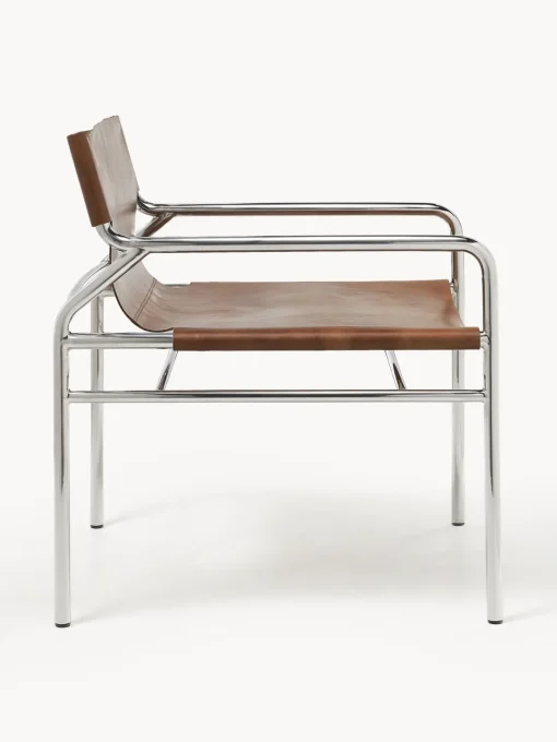 Sillones Pequeños|Sillones>Westwing Collection Sillón de cuero Dion Cuero marrón brillante, plateado