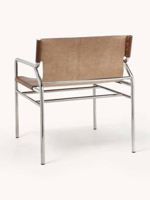 Sillones Pequeños|Sillones>Westwing Collection Sillón de cuero Dion Cuero marrón brillante, plateado