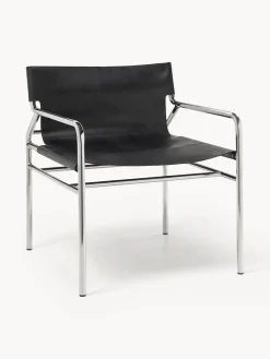 Sillones Pequeños|Sillones>Westwing Collection Sillón de cuero Dion Cuero negro brillante, plateado