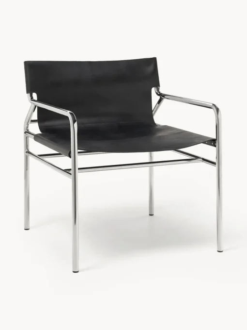 Sillones Pequeños|Sillones>Westwing Collection Sillón de cuero Dion Cuero negro brillante, plateado