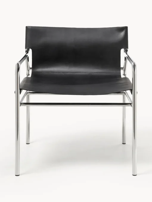 Sillones Pequeños|Sillones>Westwing Collection Sillón de cuero Dion Cuero negro brillante, plateado