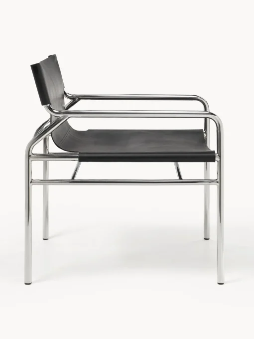 Sillones Pequeños|Sillones>Westwing Collection Sillón de cuero Dion Cuero negro brillante, plateado