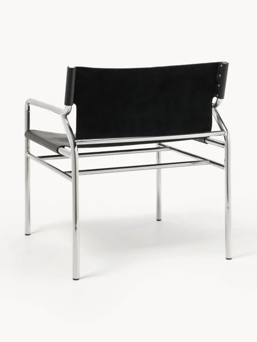 Sillones Pequeños|Sillones>Westwing Collection Sillón de cuero Dion Cuero negro brillante, plateado