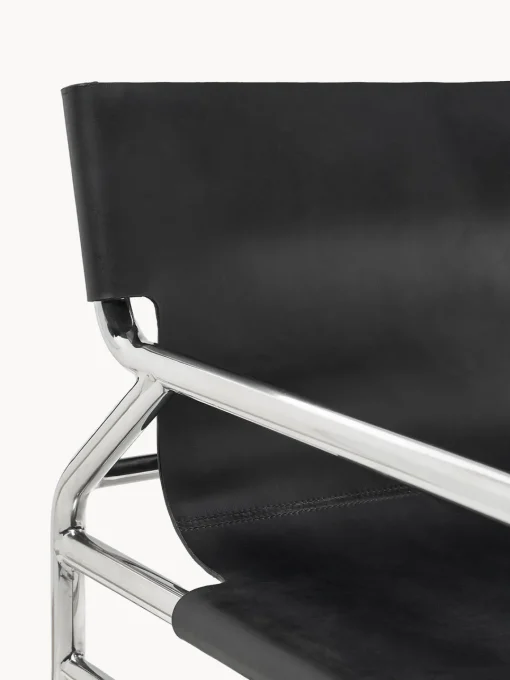 Sillones Pequeños|Sillones>Westwing Collection Sillón de cuero Dion Cuero negro brillante, plateado